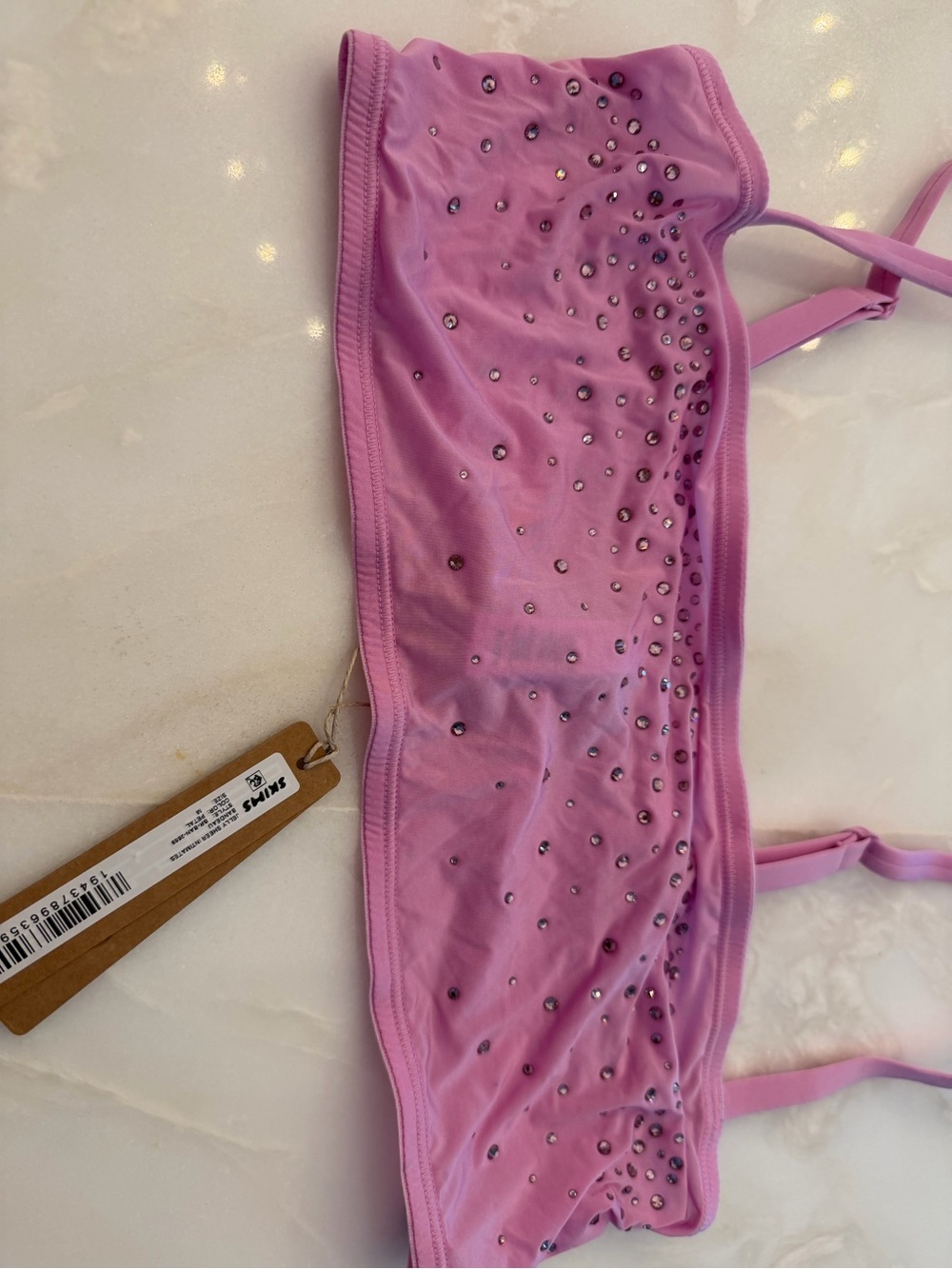 SKIMS Pink Embellished Bandeau Bikini Top